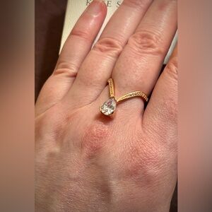 Charmed Aroma-18k Plated Rose Gold Ring with Teardrop AAA cubic Zirconia-Size 7